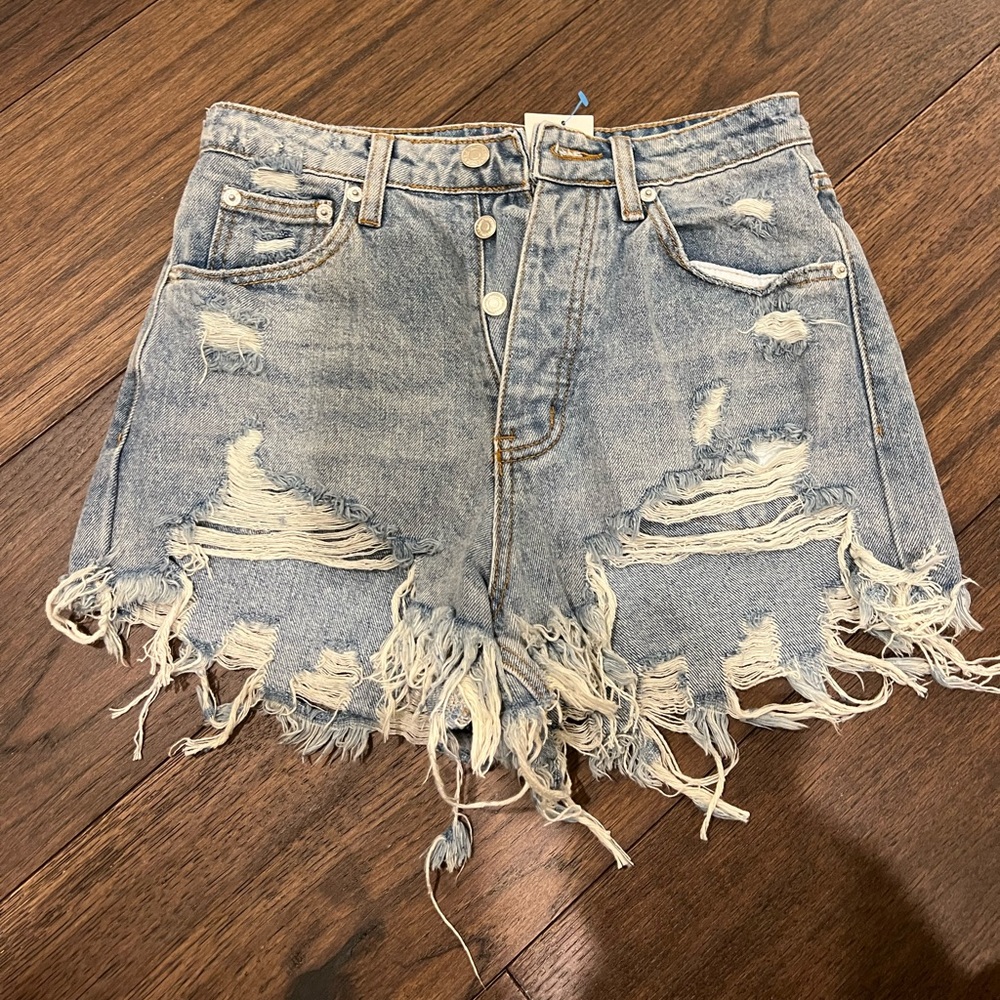 High waisted distressed jean shorts